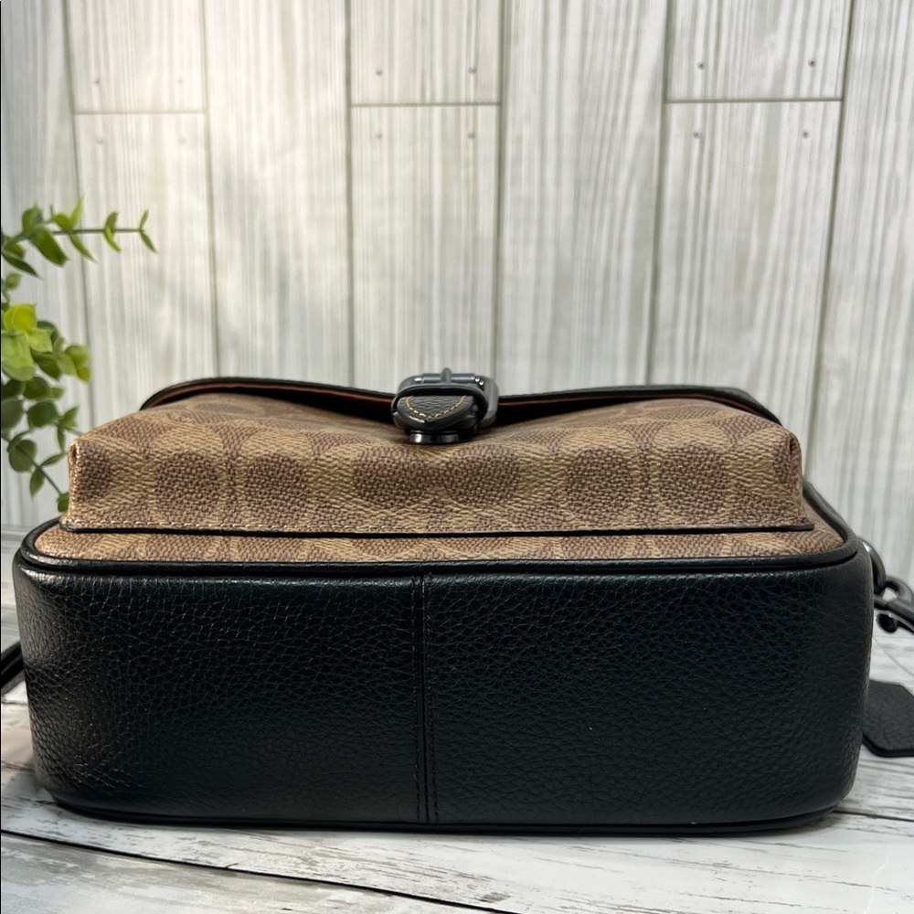 Coach Signature Canvas Brown Black Leather Trim Crossbody Bag - Picture 9 of 14